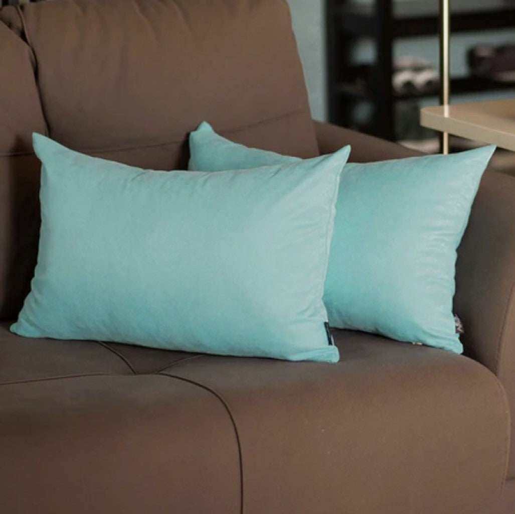 Set Of Two 12" X 20" Sky Blue Polyester Zippered Pillow Cover-3