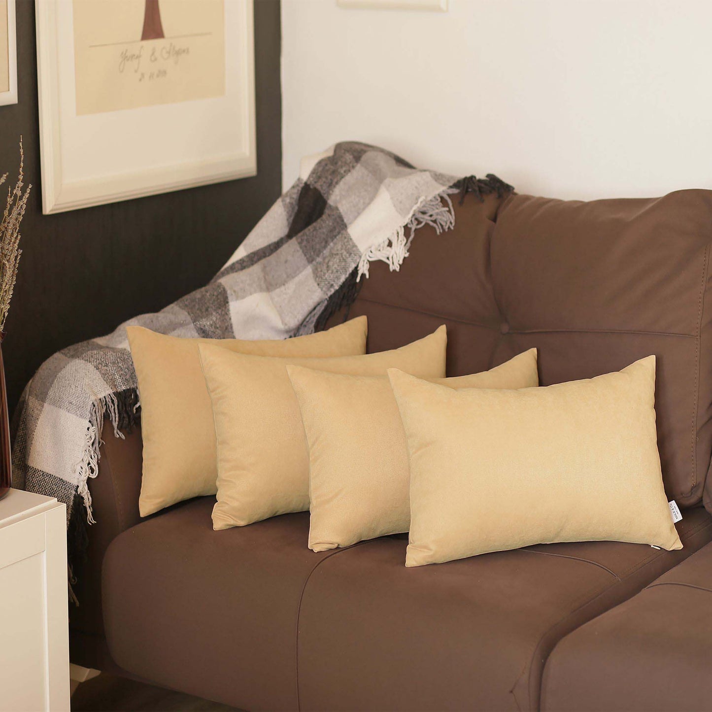 Set Of Four 12" X 20" Beige Polyester Zippered Pillow Cover-3