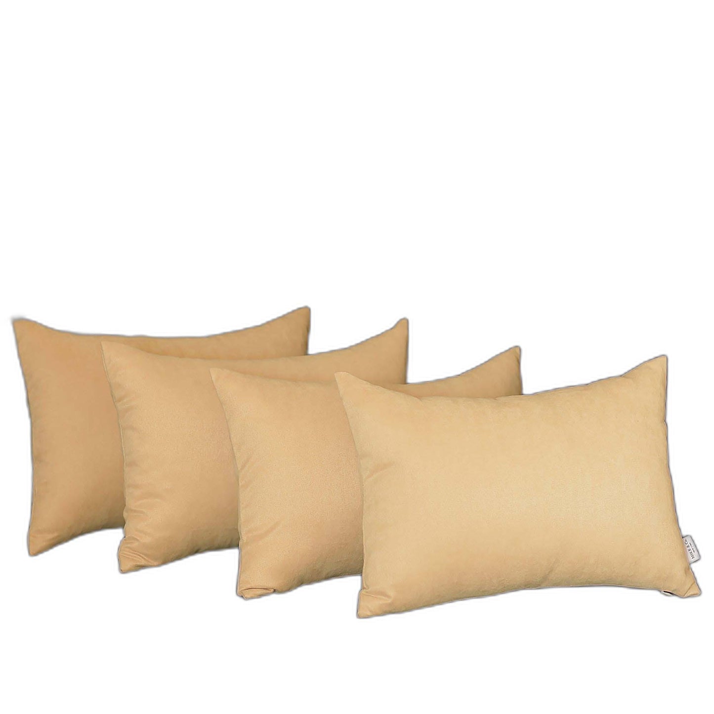 Set Of Four 12" X 20" Beige Polyester Zippered Pillow Cover-1