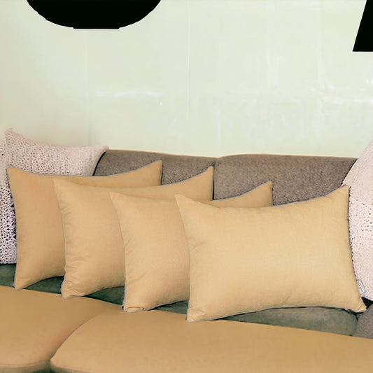 Set Of Four 12" X 20" Beige Polyester Zippered Pillow Cover-0