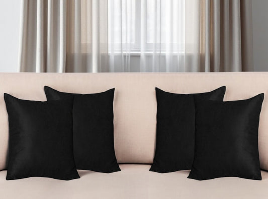 Set of Four 20" Black Fabric Throw Pillow Covers-0