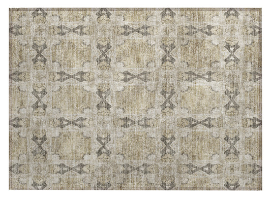2' X 3' Beige and Gray Floral Medallion Washable Non Skid Indoor Outdoor Area Rug-1