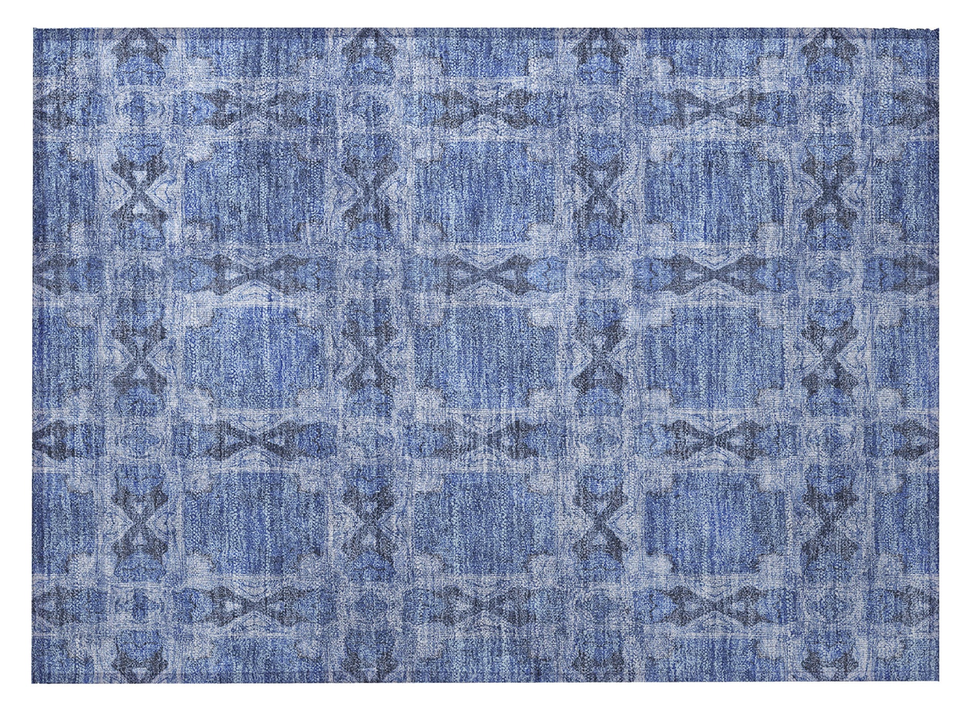 2' X 3' Denim Blue and Gray Floral Medallion Washable Non Skid Indoor Outdoor Area Rug-4