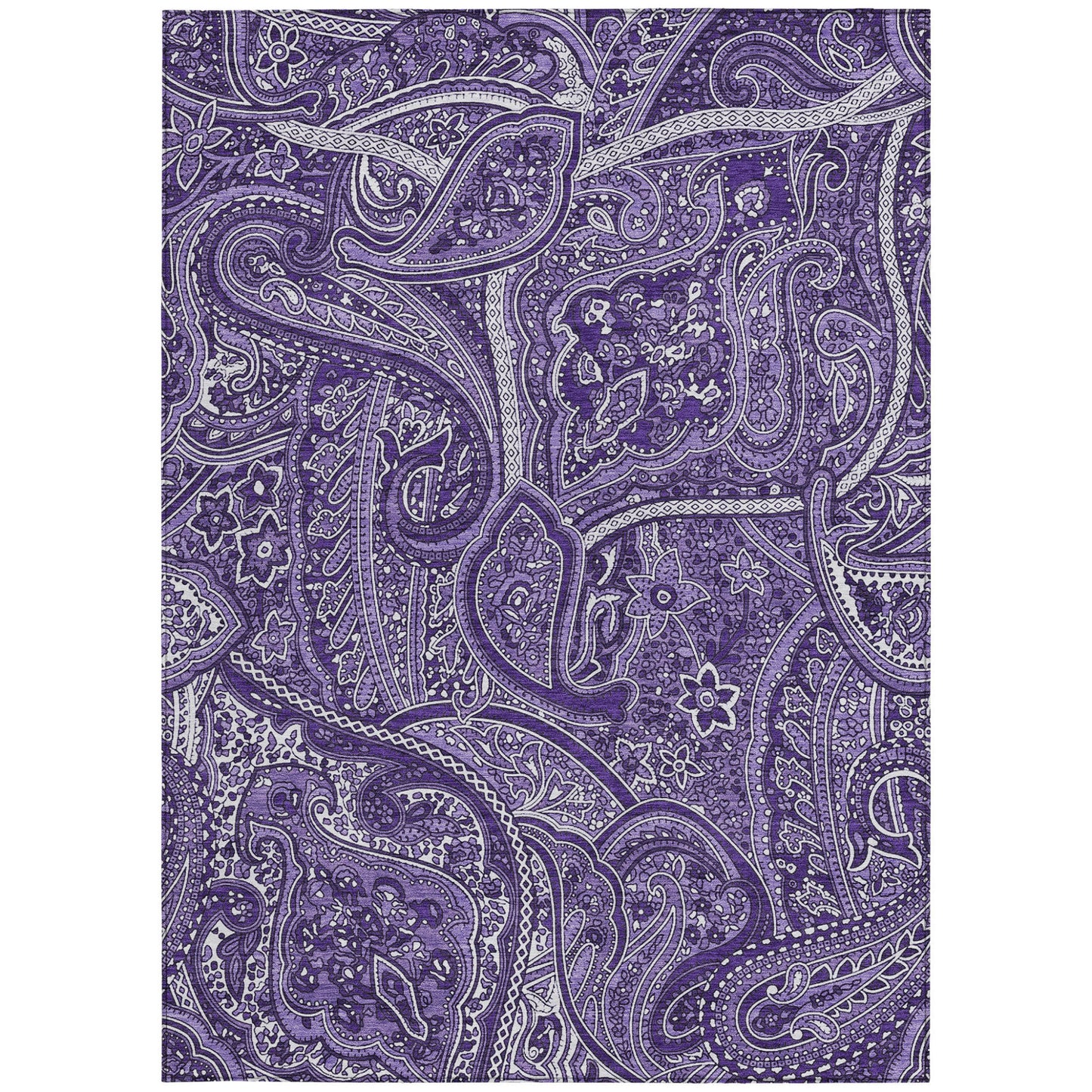 9' X 12' Purple Lavender And Silver Paisley Washable Indoor Outdoor Area Rug-4