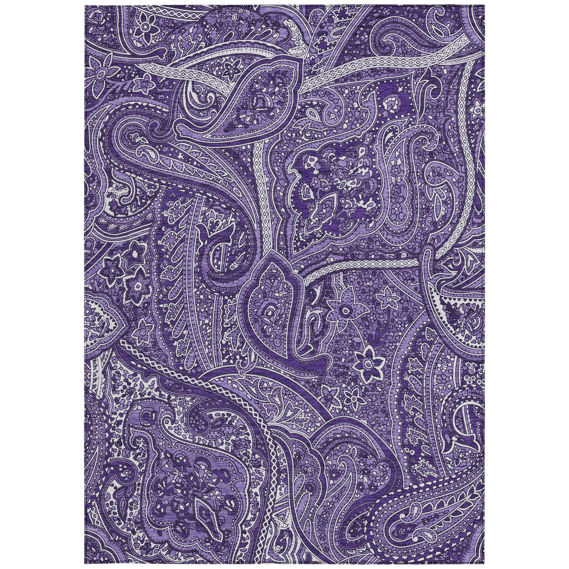 9' X 12' Purple Lavender And Silver Paisley Washable Indoor Outdoor Area Rug-4