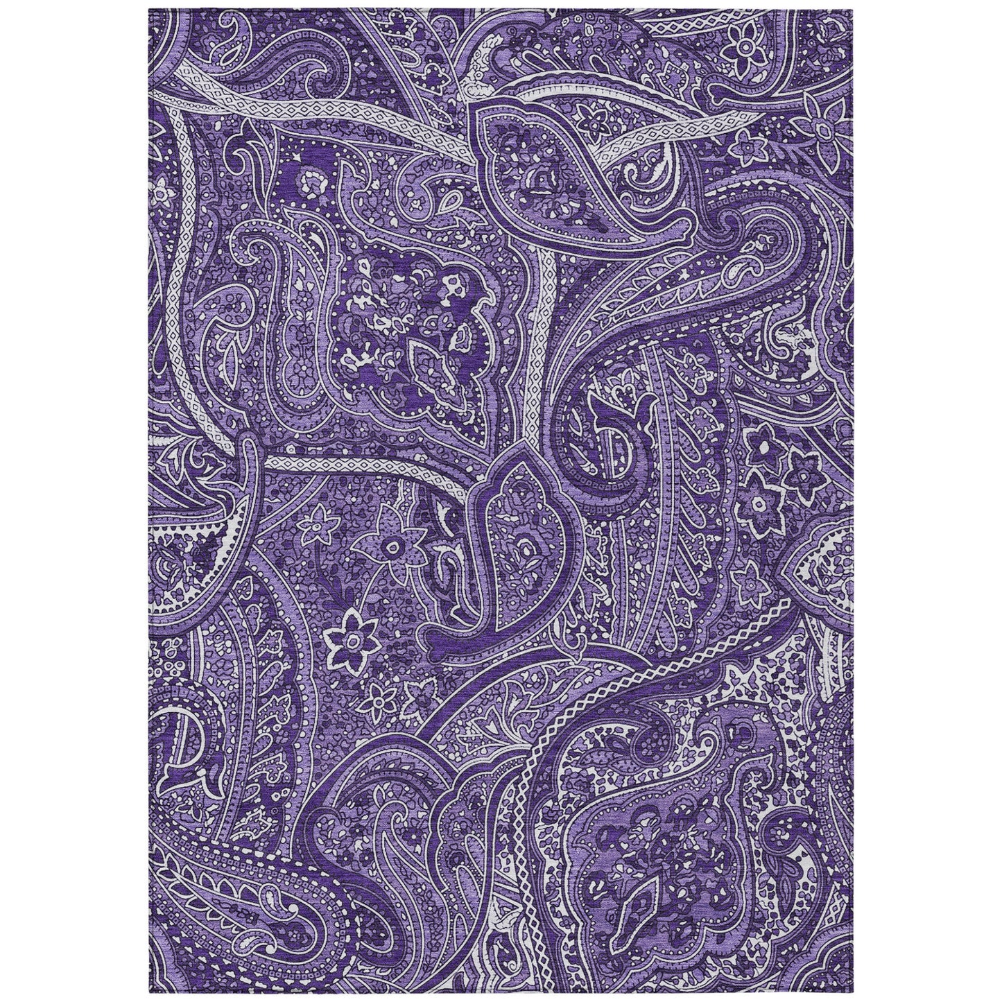 9' X 12' Purple Lavender And Silver Paisley Washable Indoor Outdoor Area Rug-1
