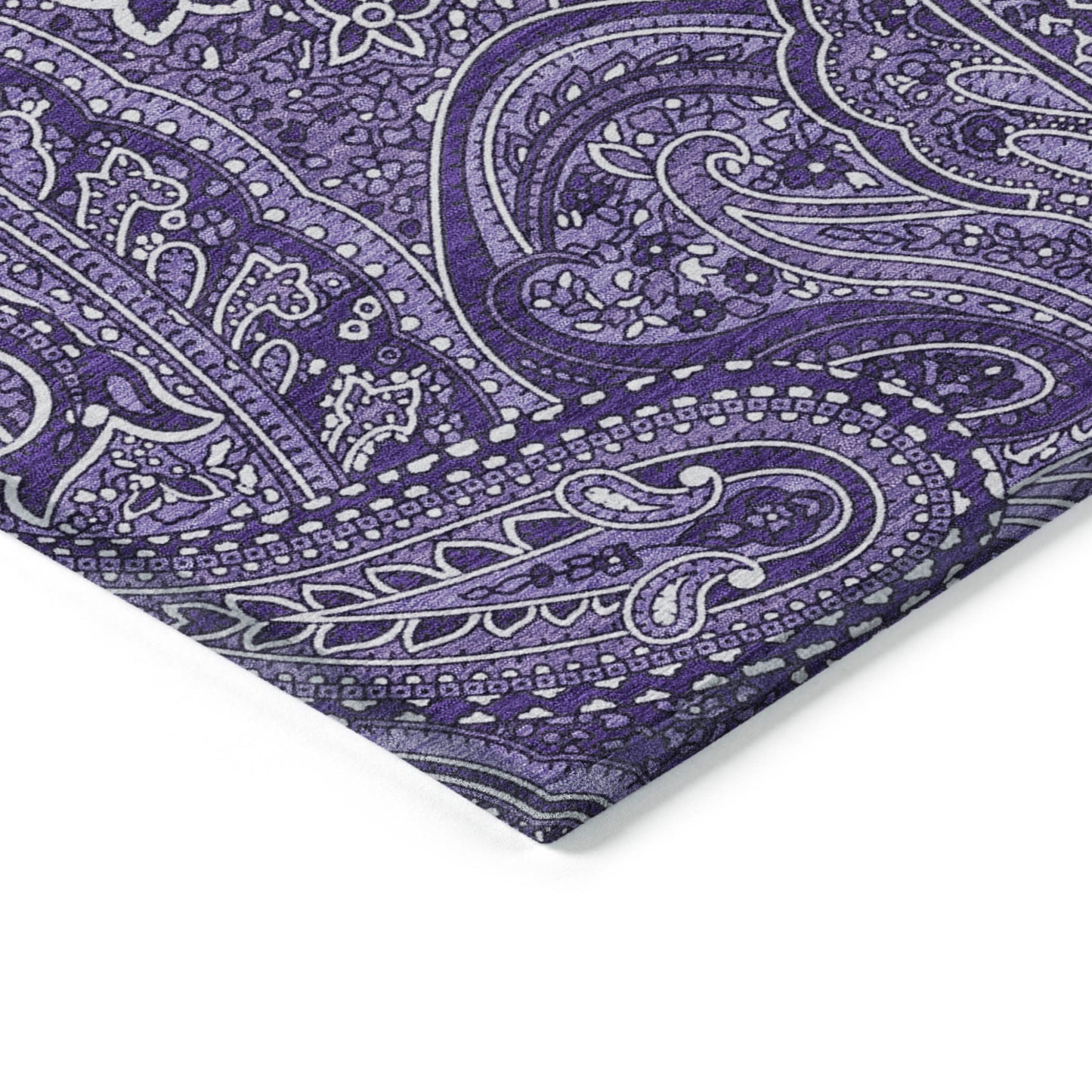9' X 12' Purple Lavender And Silver Paisley Washable Indoor Outdoor Area Rug-3