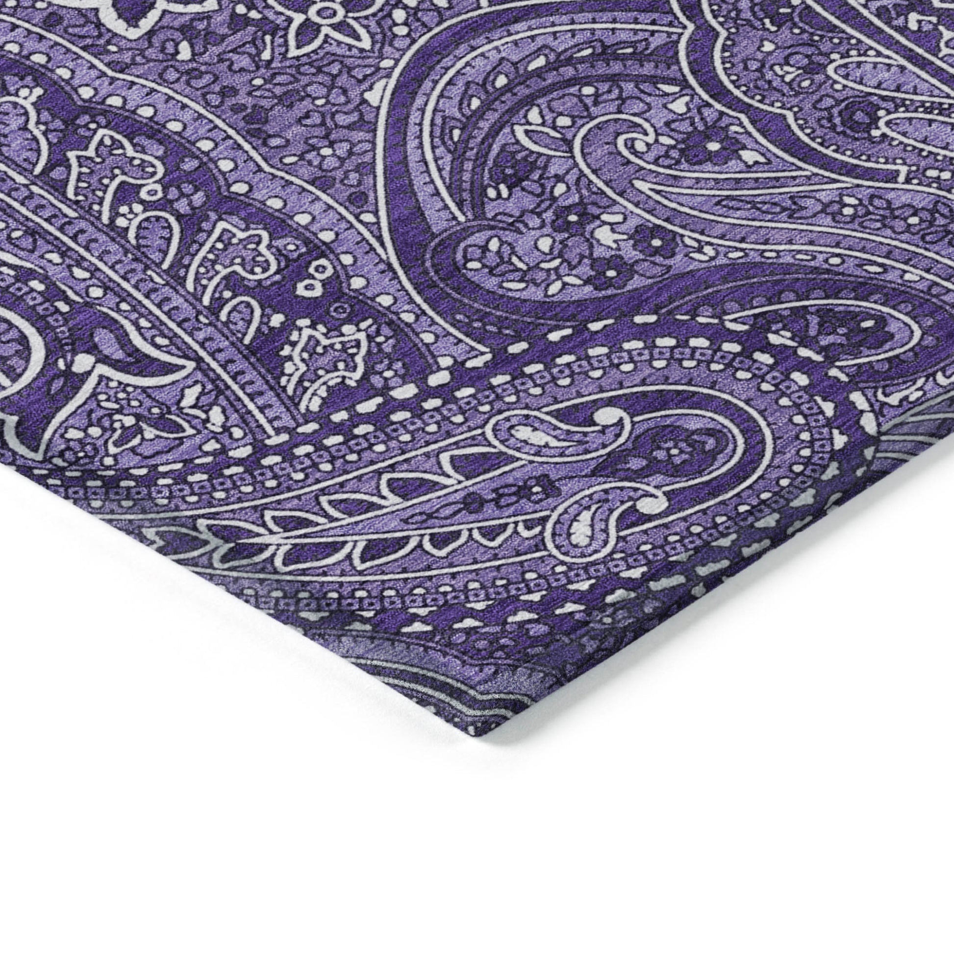 9' X 12' Purple Lavender And Silver Paisley Washable Indoor Outdoor Area Rug-3