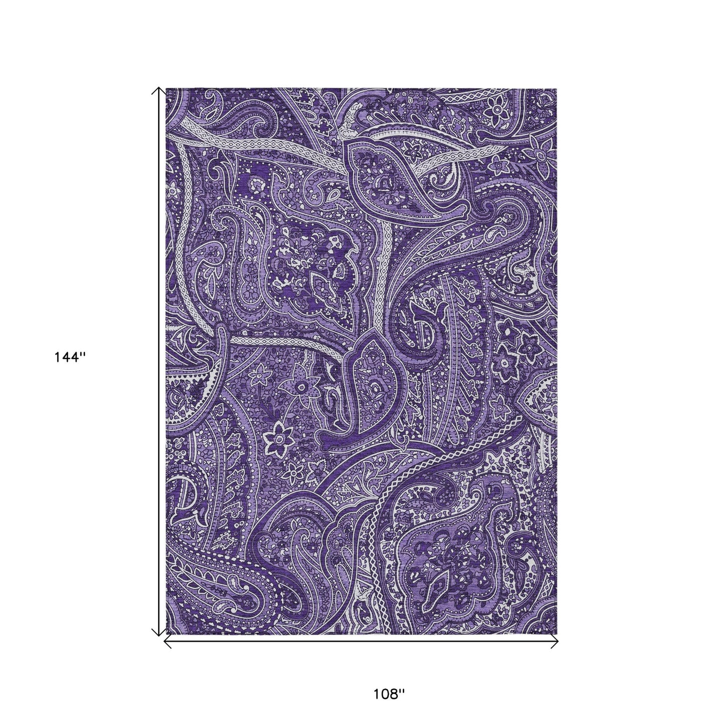 9' X 12' Purple Lavender And Silver Paisley Washable Indoor Outdoor Area Rug-2
