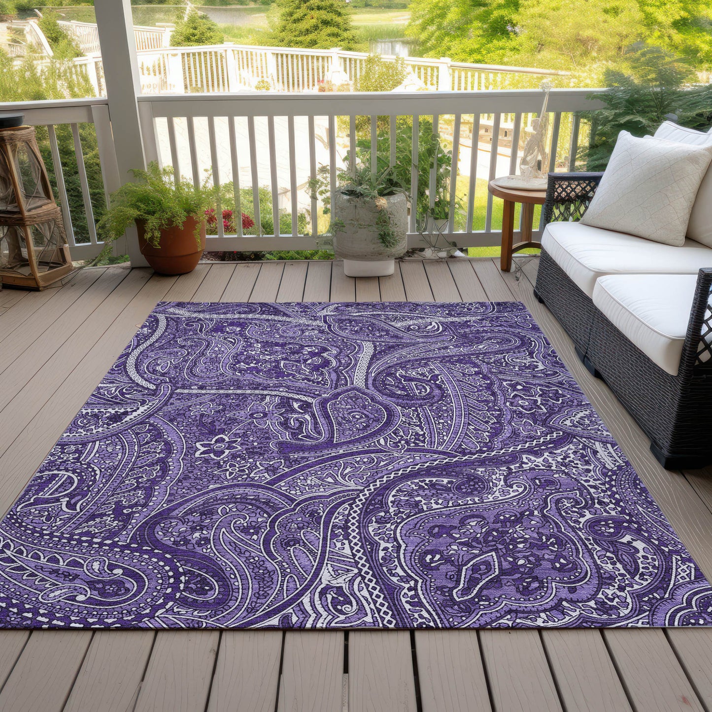 9' X 12' Purple Lavender And Silver Paisley Washable Indoor Outdoor Area Rug-8
