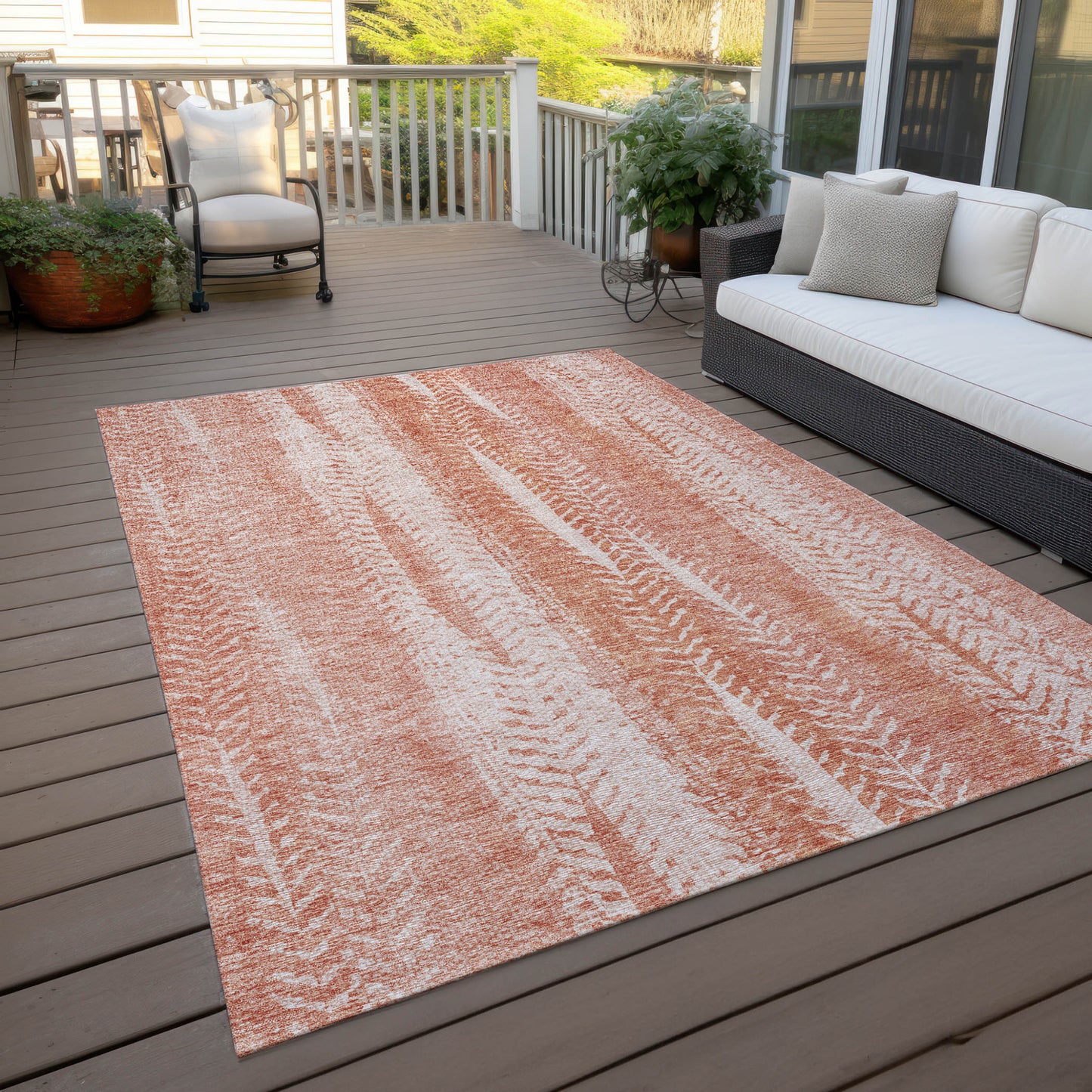 5' X 8' Orange And Salmon Botanical Leaves Washable Indoor Outdoor Area Rug-6
