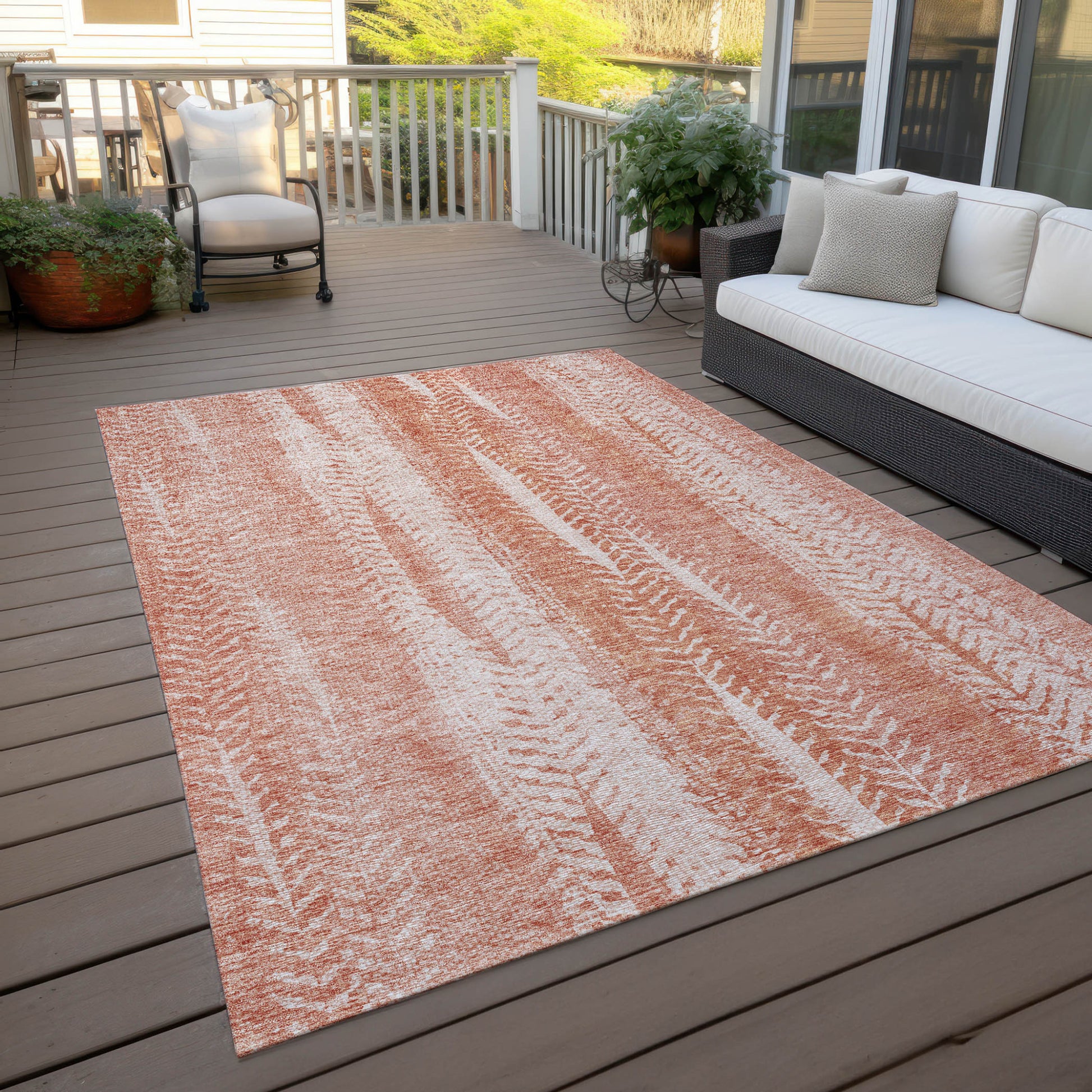 5' X 8' Orange And Salmon Botanical Leaves Washable Indoor Outdoor Area Rug-6