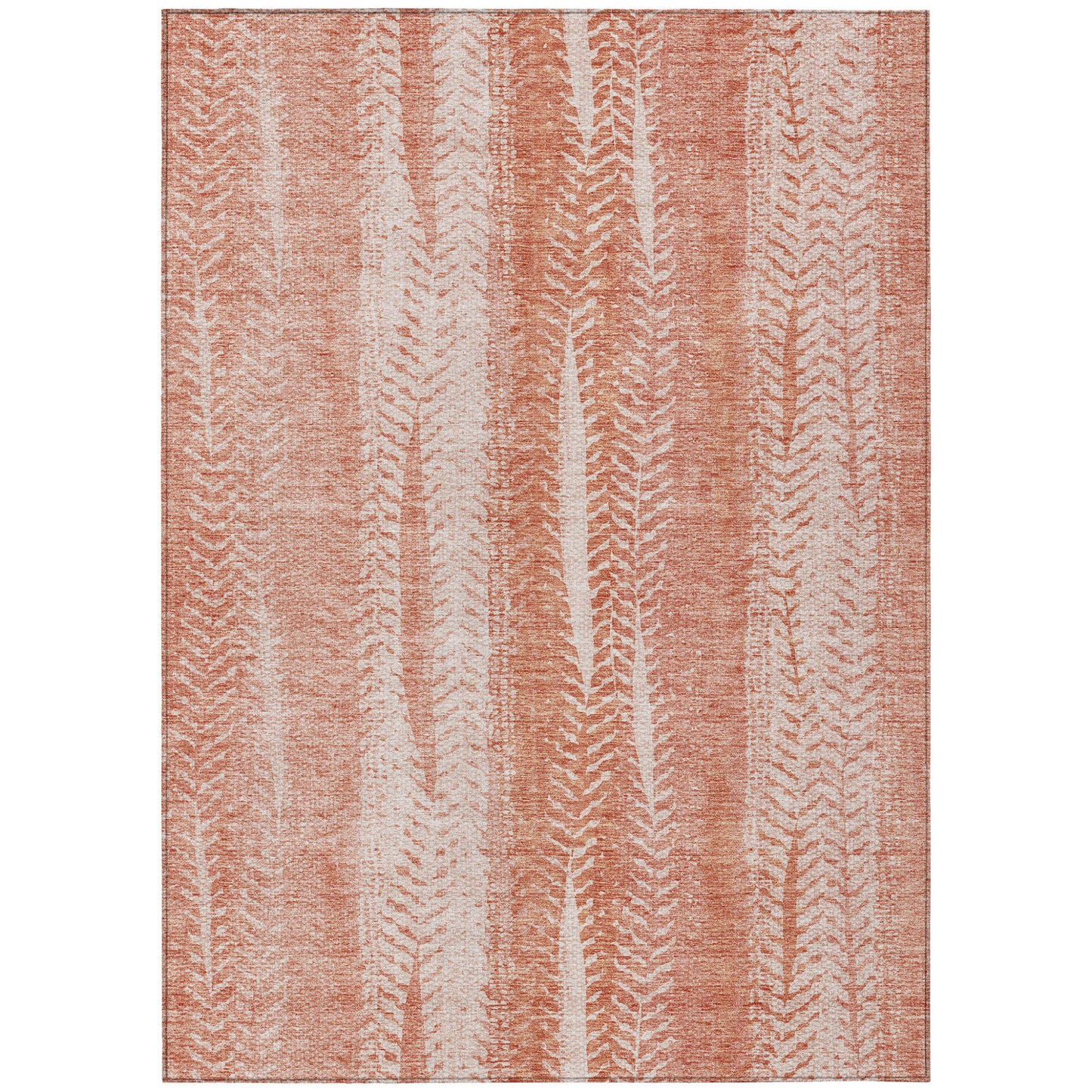5' X 8' Orange And Salmon Botanical Leaves Washable Indoor Outdoor Area Rug-1