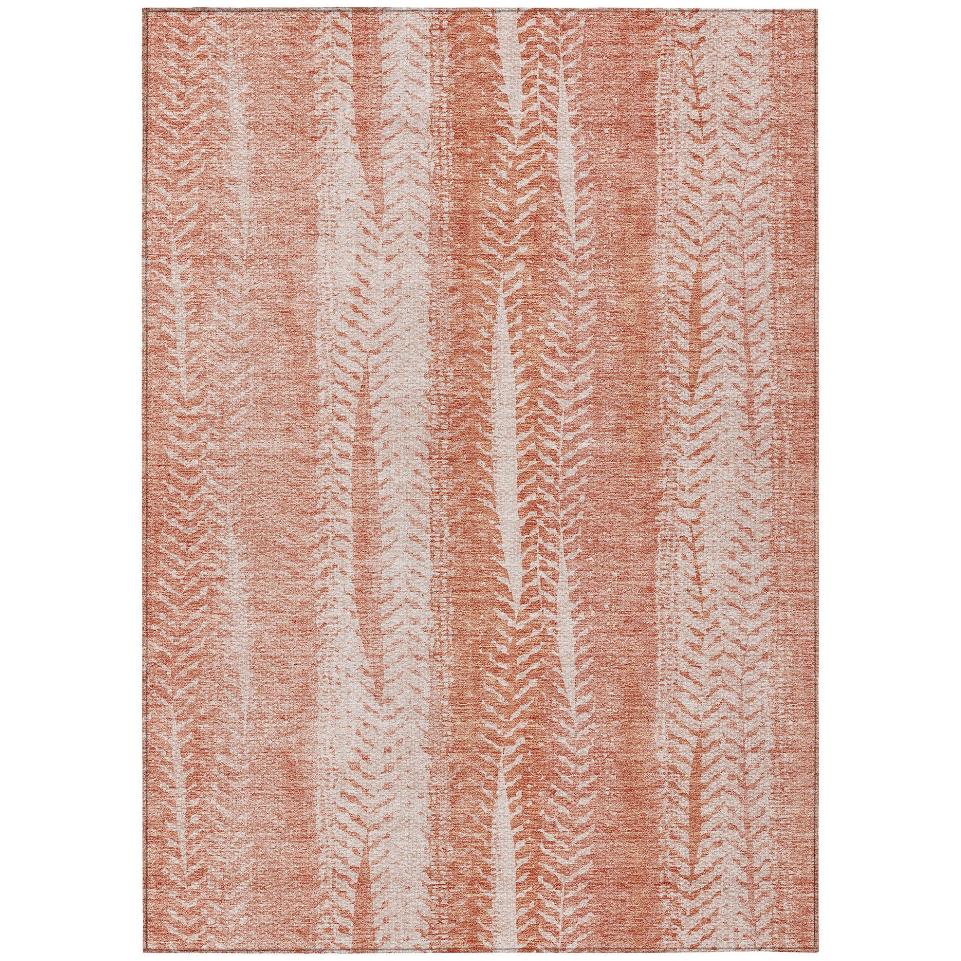 5' X 8' Orange And Salmon Botanical Leaves Washable Indoor Outdoor Area Rug-1