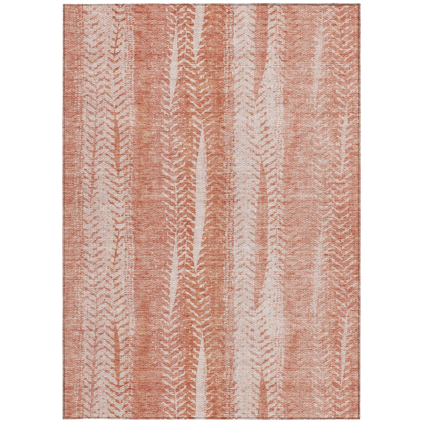 5' X 8' Orange And Salmon Botanical Leaves Washable Indoor Outdoor Area Rug-5