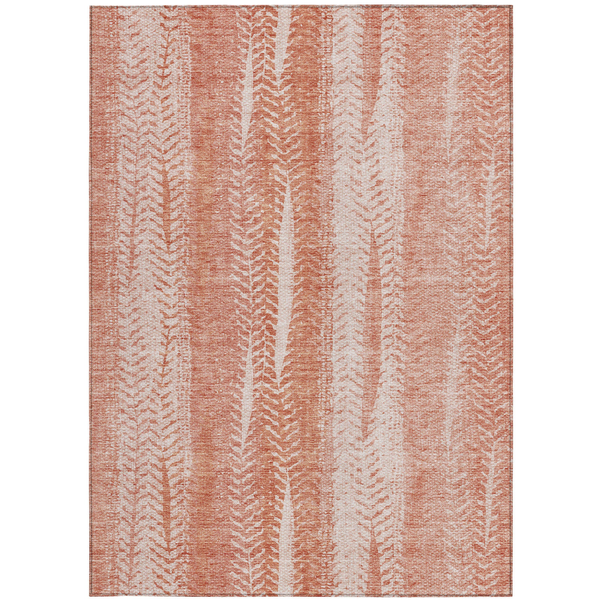 5' X 8' Orange And Salmon Botanical Leaves Washable Indoor Outdoor Area Rug-5
