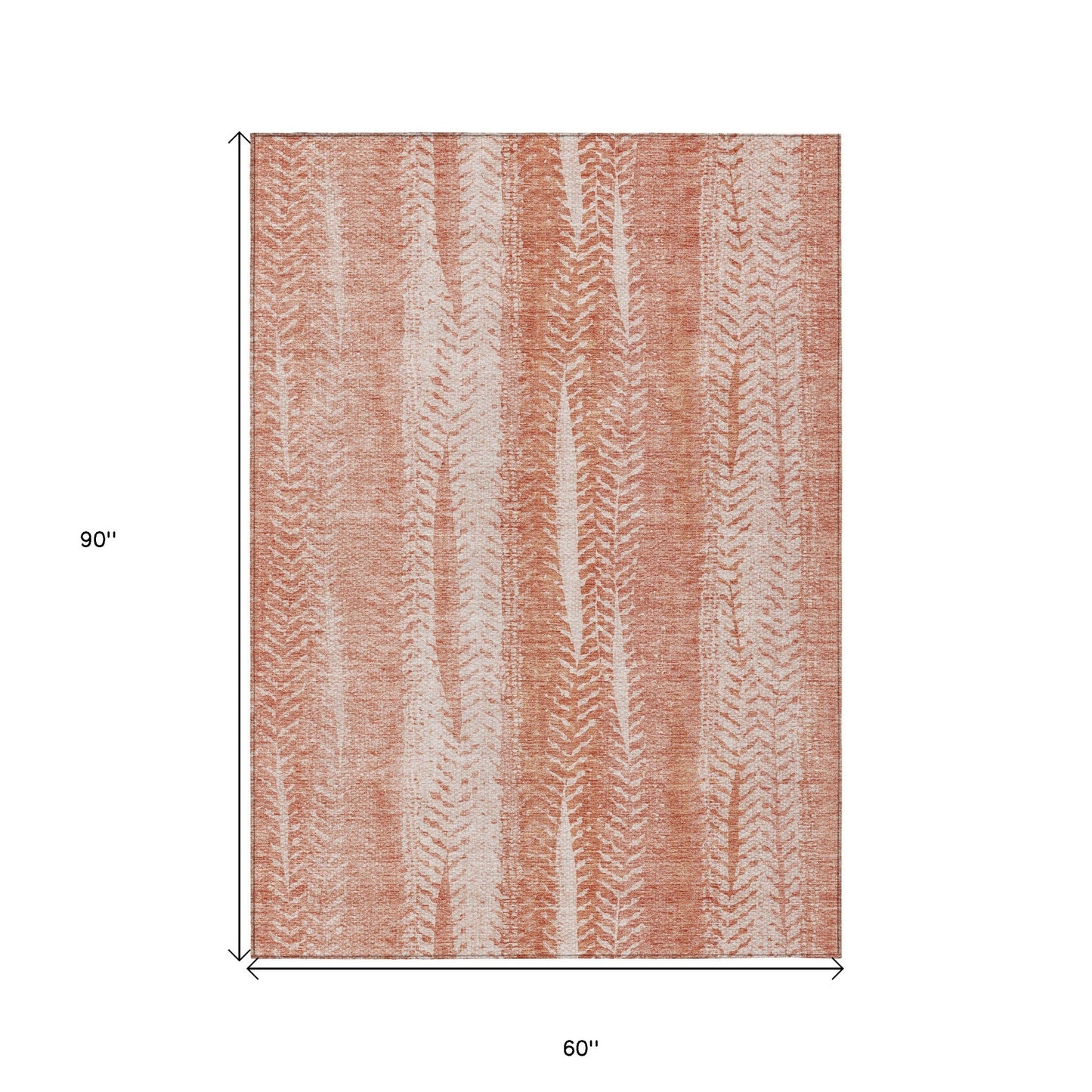 5' X 8' Orange And Salmon Botanical Leaves Washable Indoor Outdoor Area Rug-2