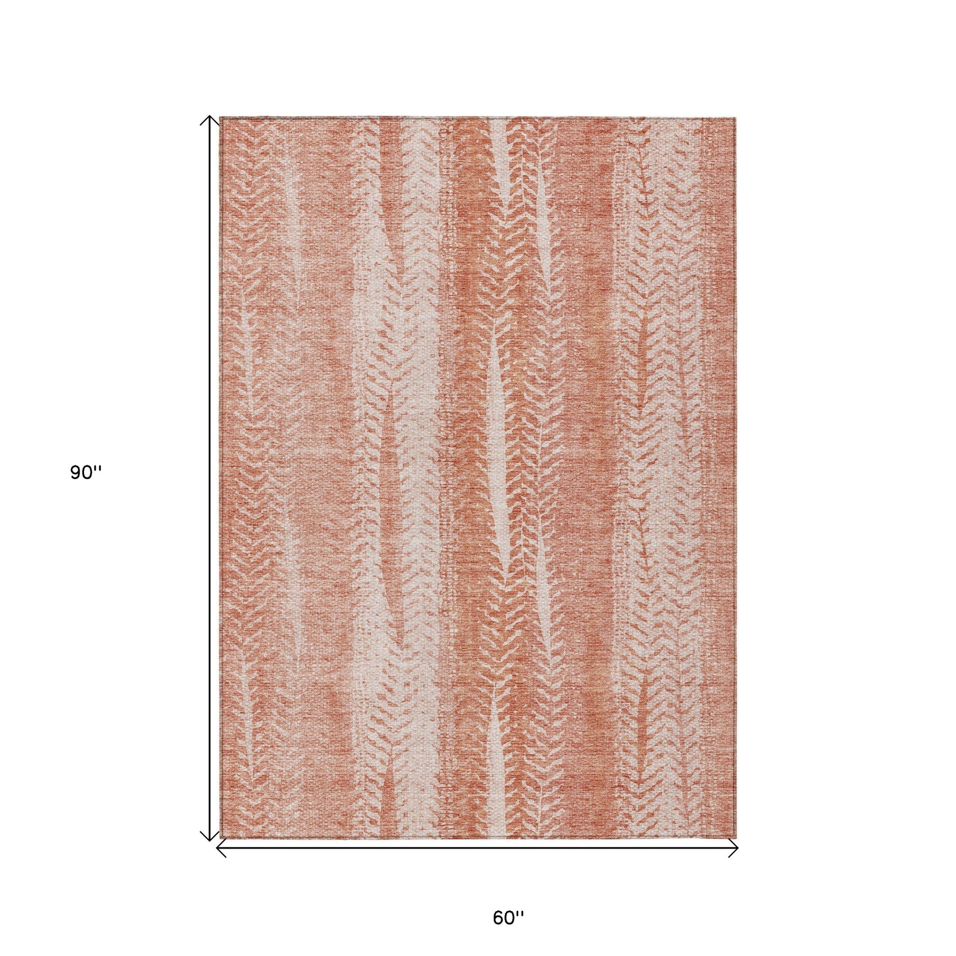 5' X 8' Orange And Salmon Botanical Leaves Washable Indoor Outdoor Area Rug-2