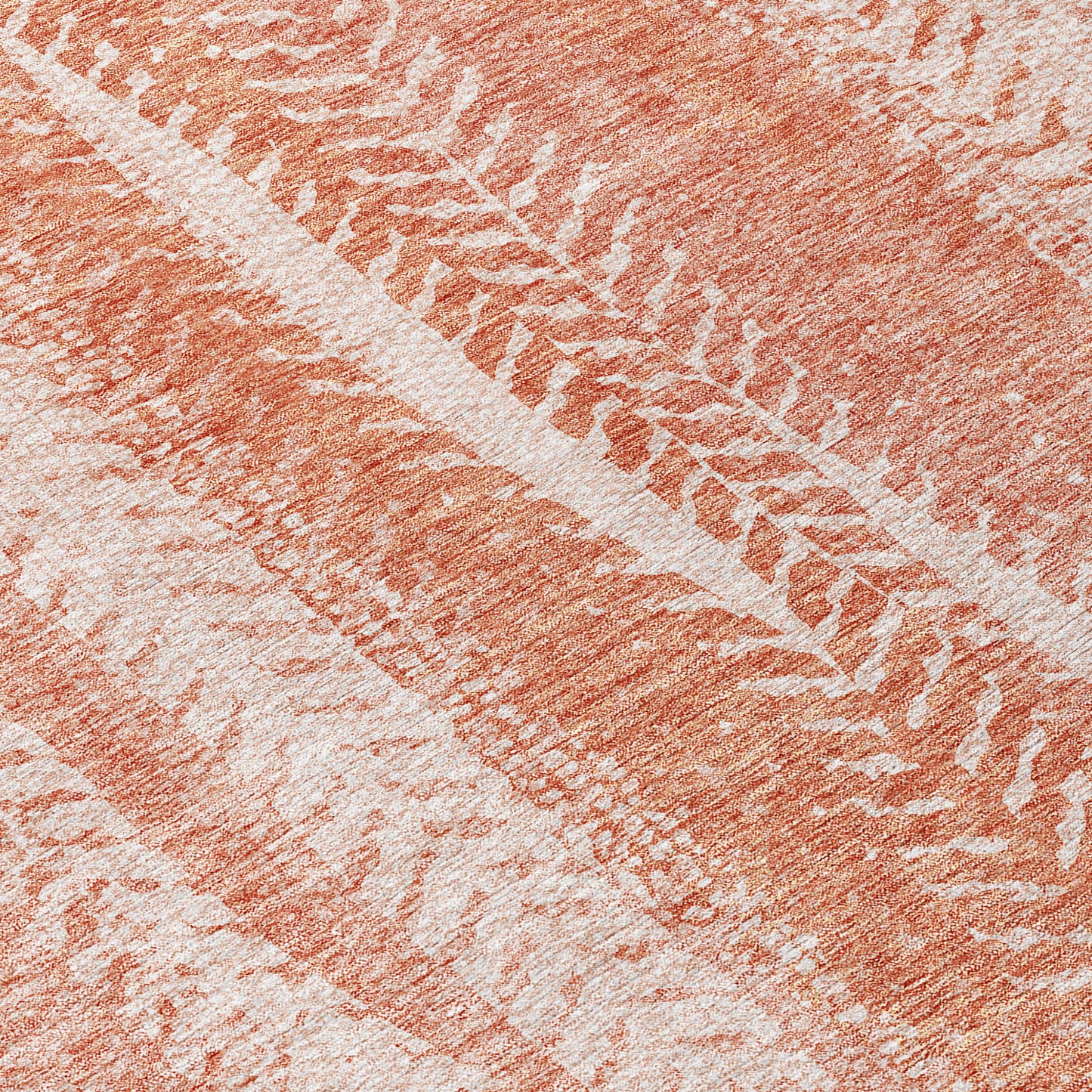 5' X 8' Orange And Salmon Botanical Leaves Washable Indoor Outdoor Area Rug-4