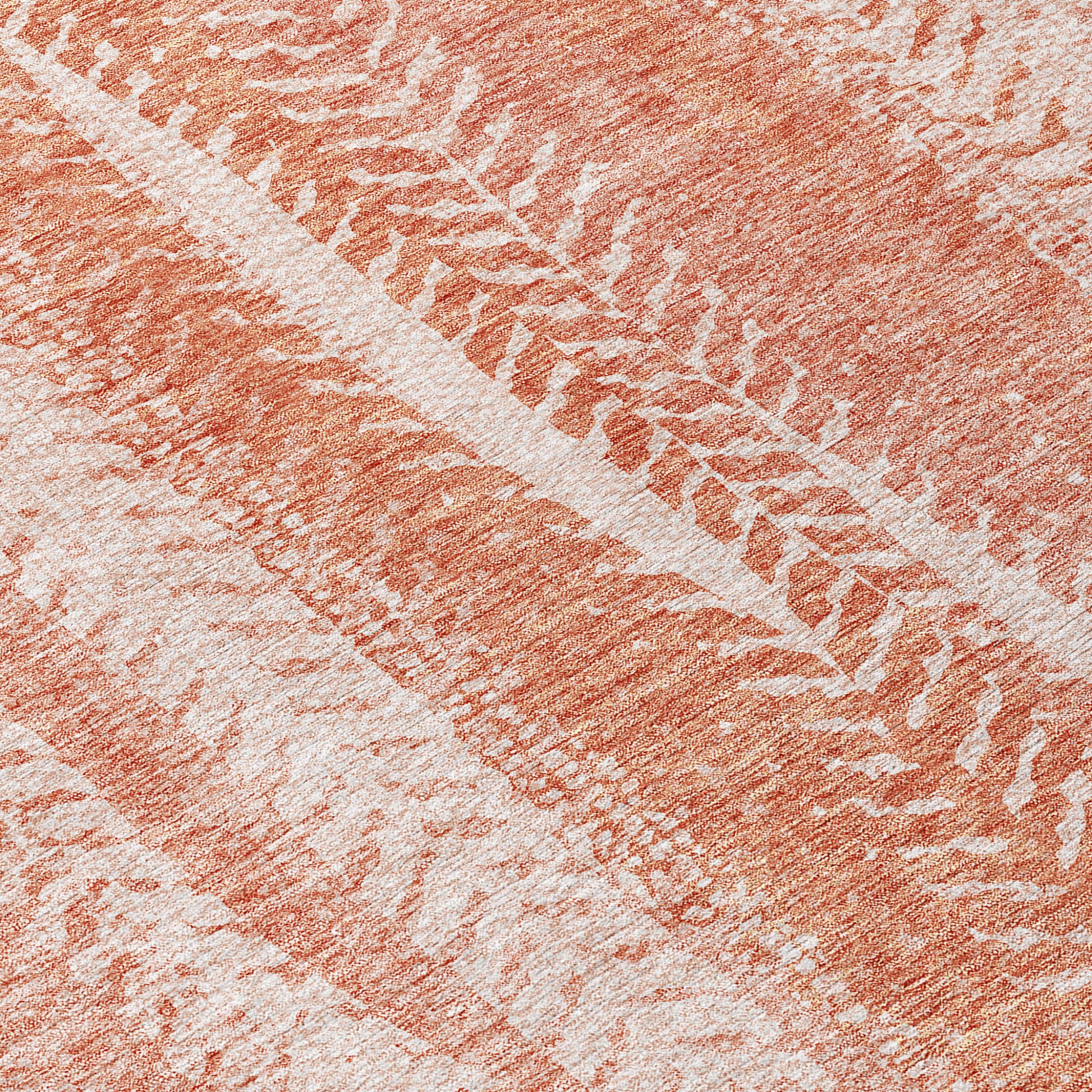 5' X 8' Orange And Salmon Botanical Leaves Washable Indoor Outdoor Area Rug-4