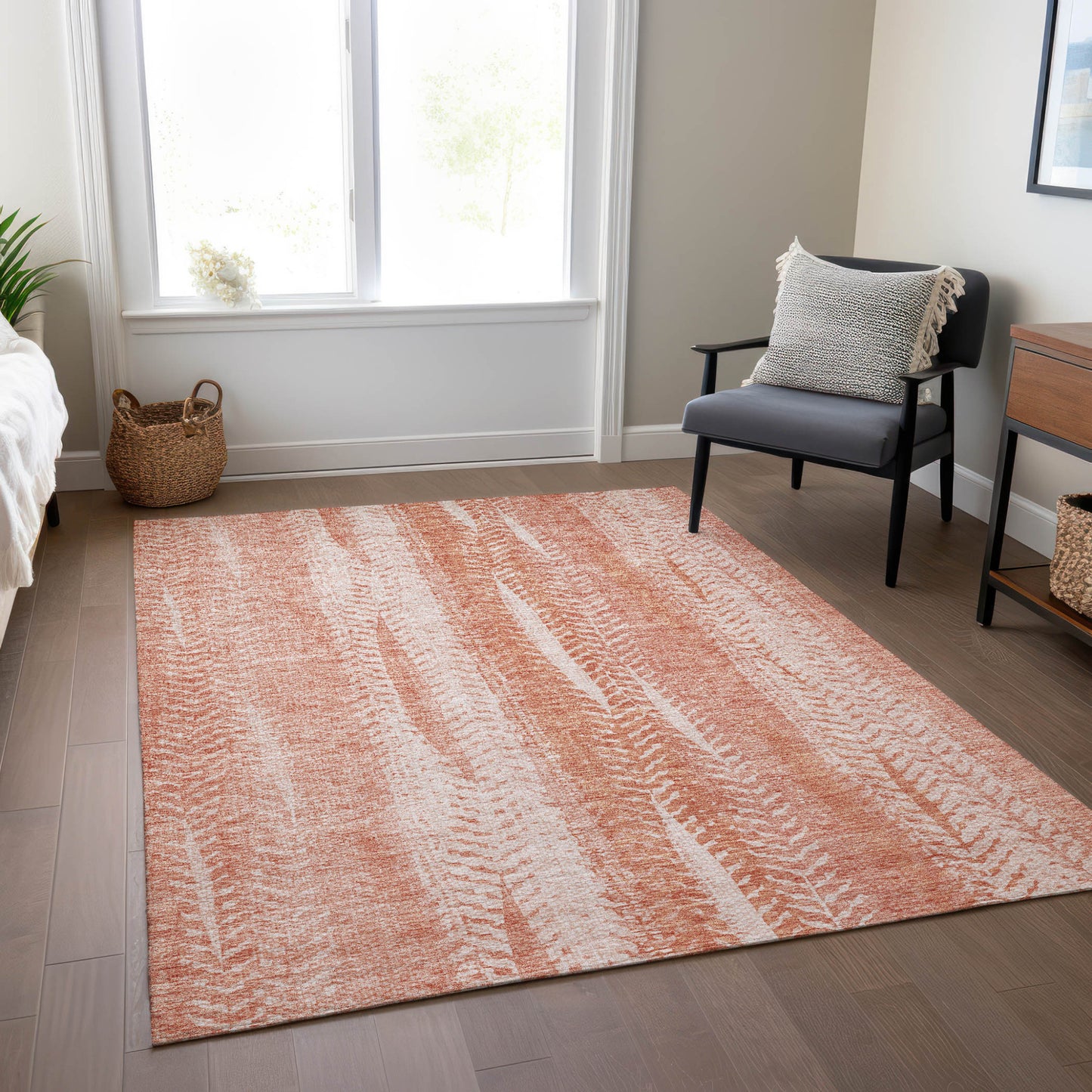 5' X 8' Orange And Salmon Botanical Leaves Washable Indoor Outdoor Area Rug-7