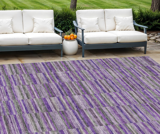9' X 12' Purple And Lavender Striped Washable Indoor Outdoor Area Rug-0
