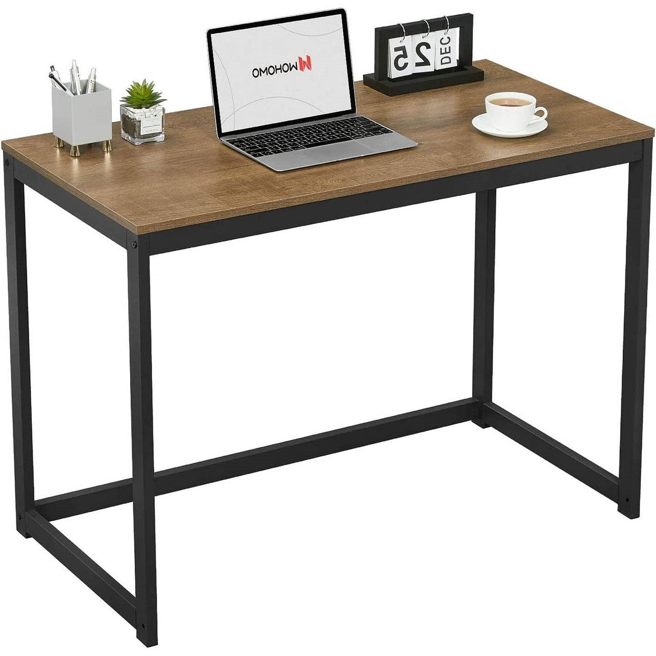 Modern Home Office Laptop Computer Desk Table with Black Metal Frame Wood Top-0